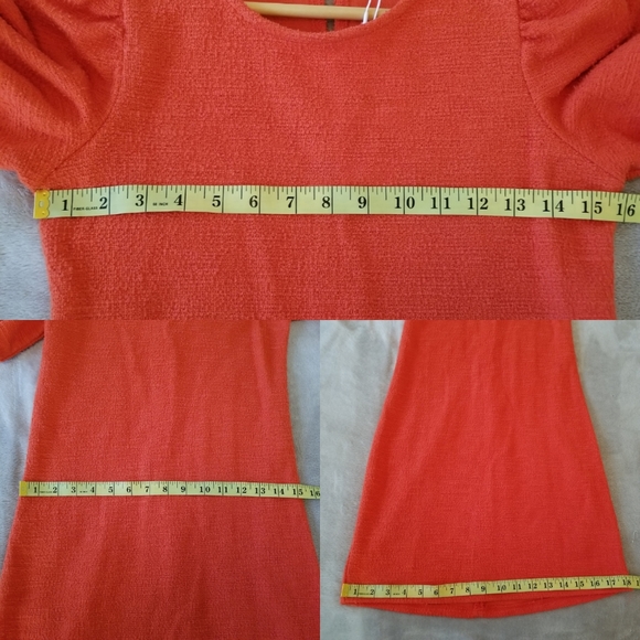 🌷ZARA • Orange Tweed-effect Short Puff Sleeve A-Line Shift Dress NWT - Picture 13 of 15